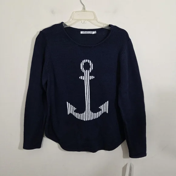 NWT Lulu B Anchor Sweater Size Medium Nautical Navy Blue Boat Coastal Preppy - Picture 3 of 13